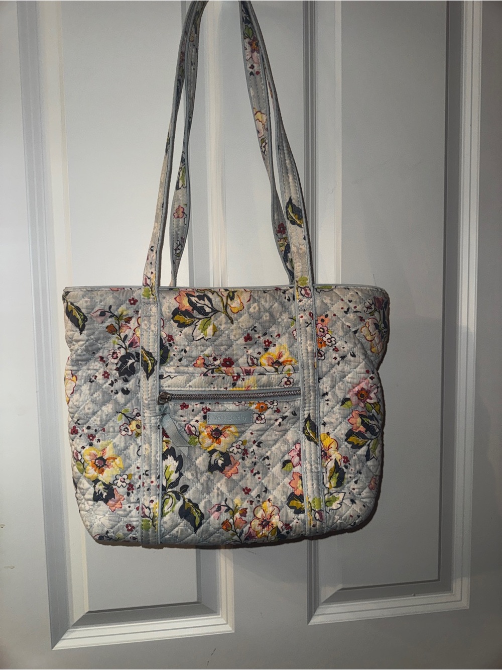 Vera Bradley Tote Bag Floating Garden Blue Floral Quilted Canvas Shoulder Bag